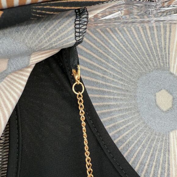 Emily Rose Black & Beige Retro Geometric Layered Blouse with Necklace Size Small - Picture 4 of 9